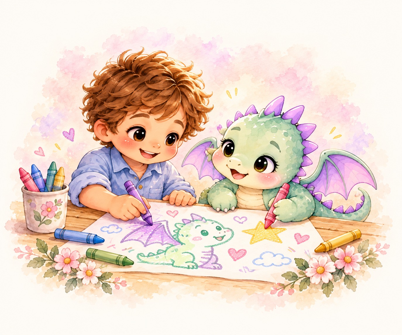 Luke and Pip color together.