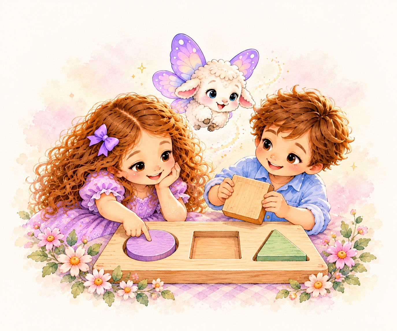 Ellie and Luke explore shapes with their butterfly sheep friend.