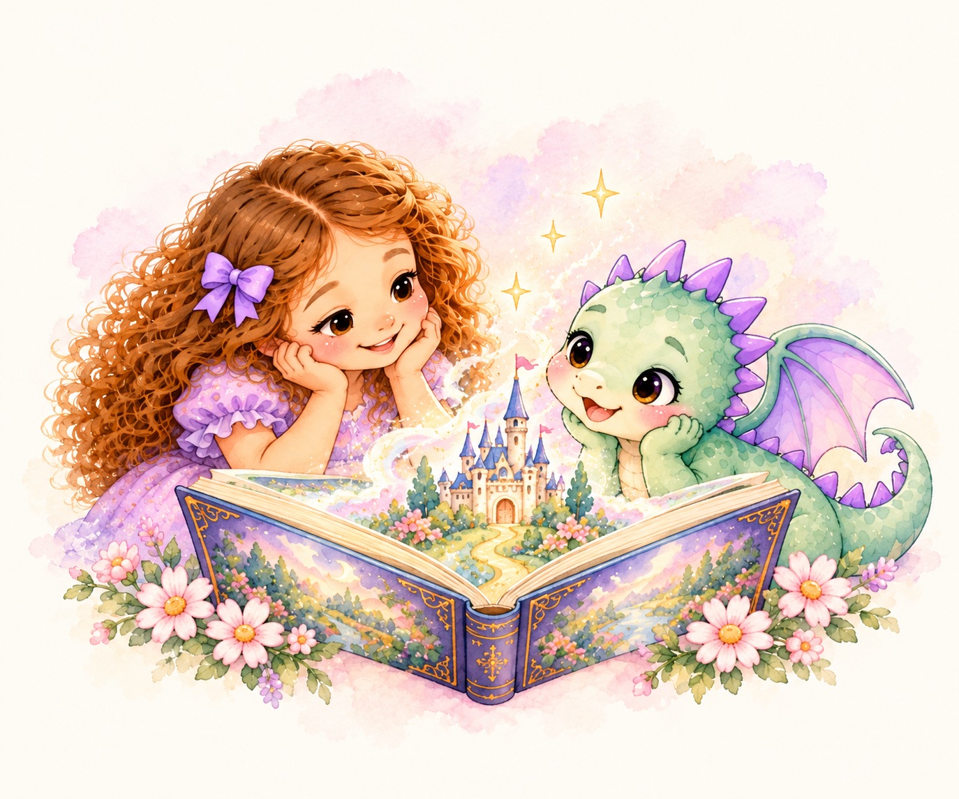 Ellie and Pip enjoy a magical storybook.