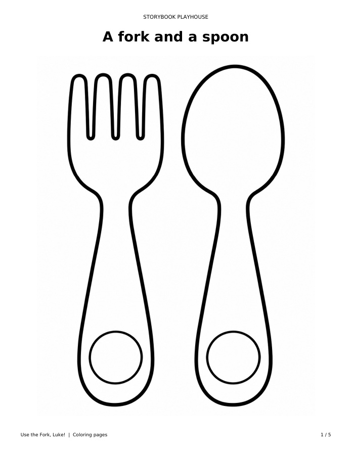 Black-and-white coloring page: A fork and a spoon