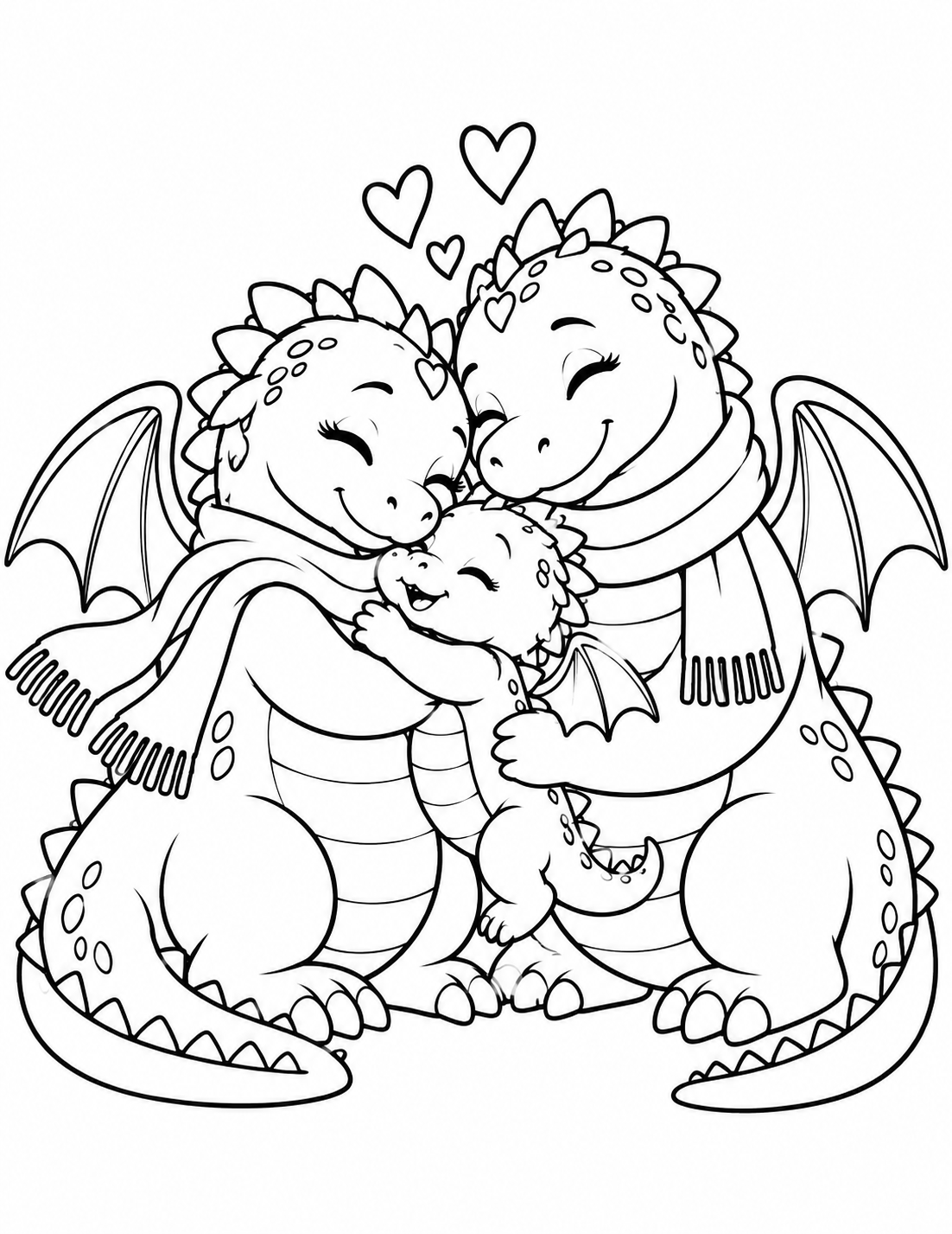 Black-and-white Home with Mama and Papa coloring page