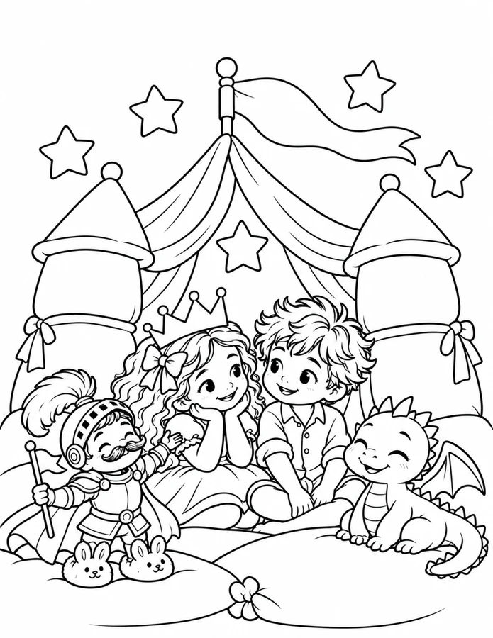 Black-and-white coloring page: Our Blanket Castle
