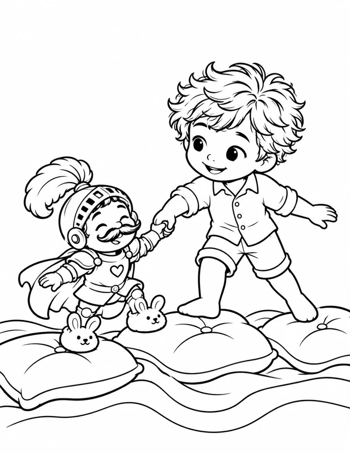 Black-and-white coloring page: Across the Cushion River