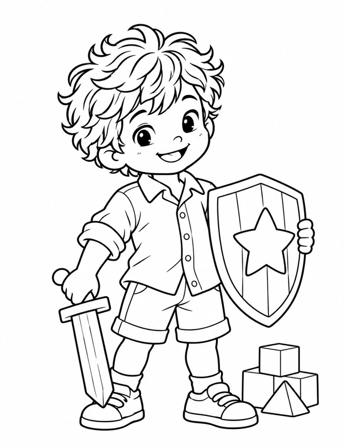 Black-and-white coloring page: Luke the Brave